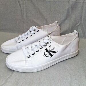 Calvin Klein Shoes Womens 7.5 Monna Casual Low Sneakers White‎ Fabric Lace Up